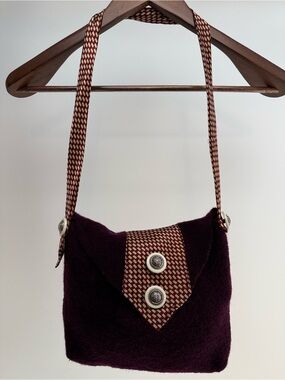 Source Unknown Plum Felt Shoulder Bag with Patterned Strap